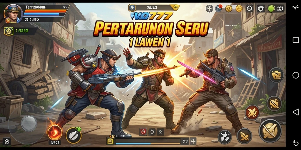 Antarmuka gameplay VO777 dengan pertarungan 1 Lawan 1 yang intens.
